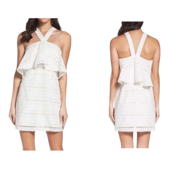 NWT FOXIEDOX Halter Eyelet Mini Dress. White - Picture 1 of 8